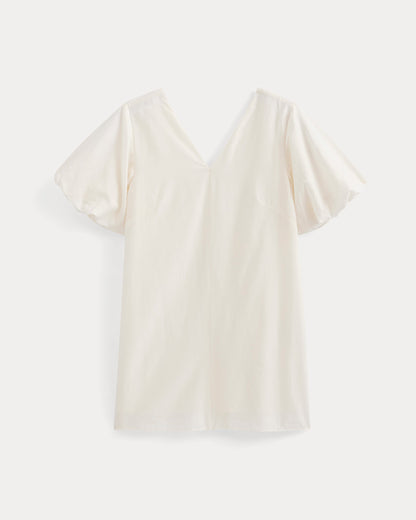 Bubble-Sleeve Mini Dress in Cotton Silk Voile | Bone