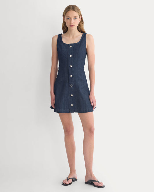 Denim Button-Front Mini Dress | Dark Indigo