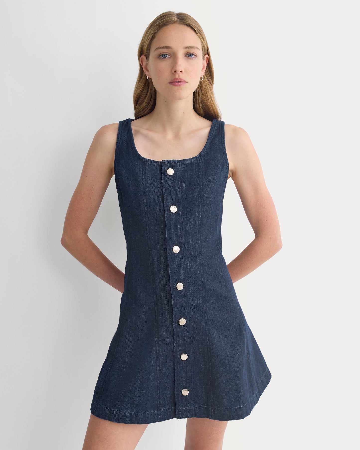 Denim Button-Front Mini Dress | Dark Indigo
