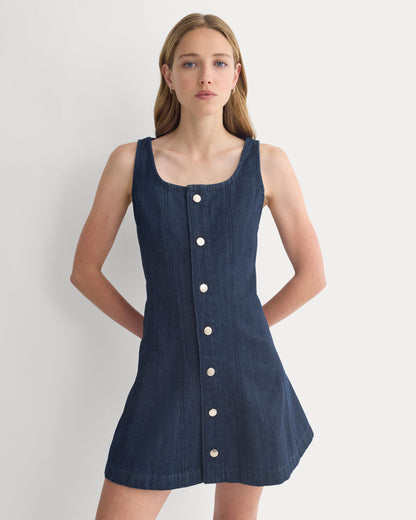 Denim Button-Front Mini Dress | Dark Indigo