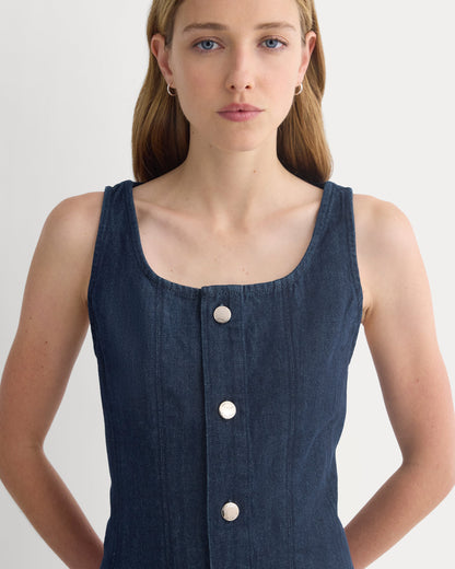 Denim Button-Front Mini Dress | Dark Indigo