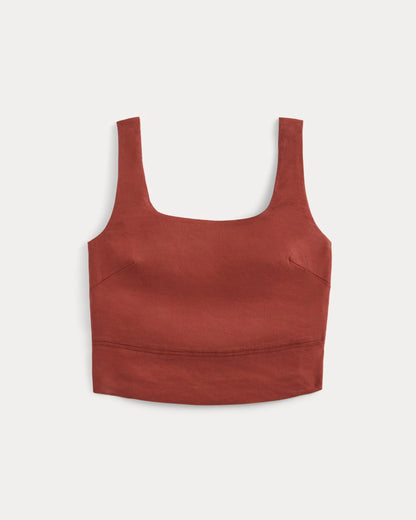 Square Tank in Stretch Linen | Henna Red