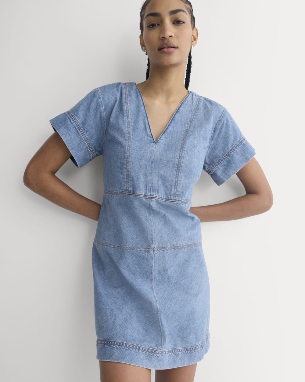 Denim Short-Sleeve Dress | Light Indigo