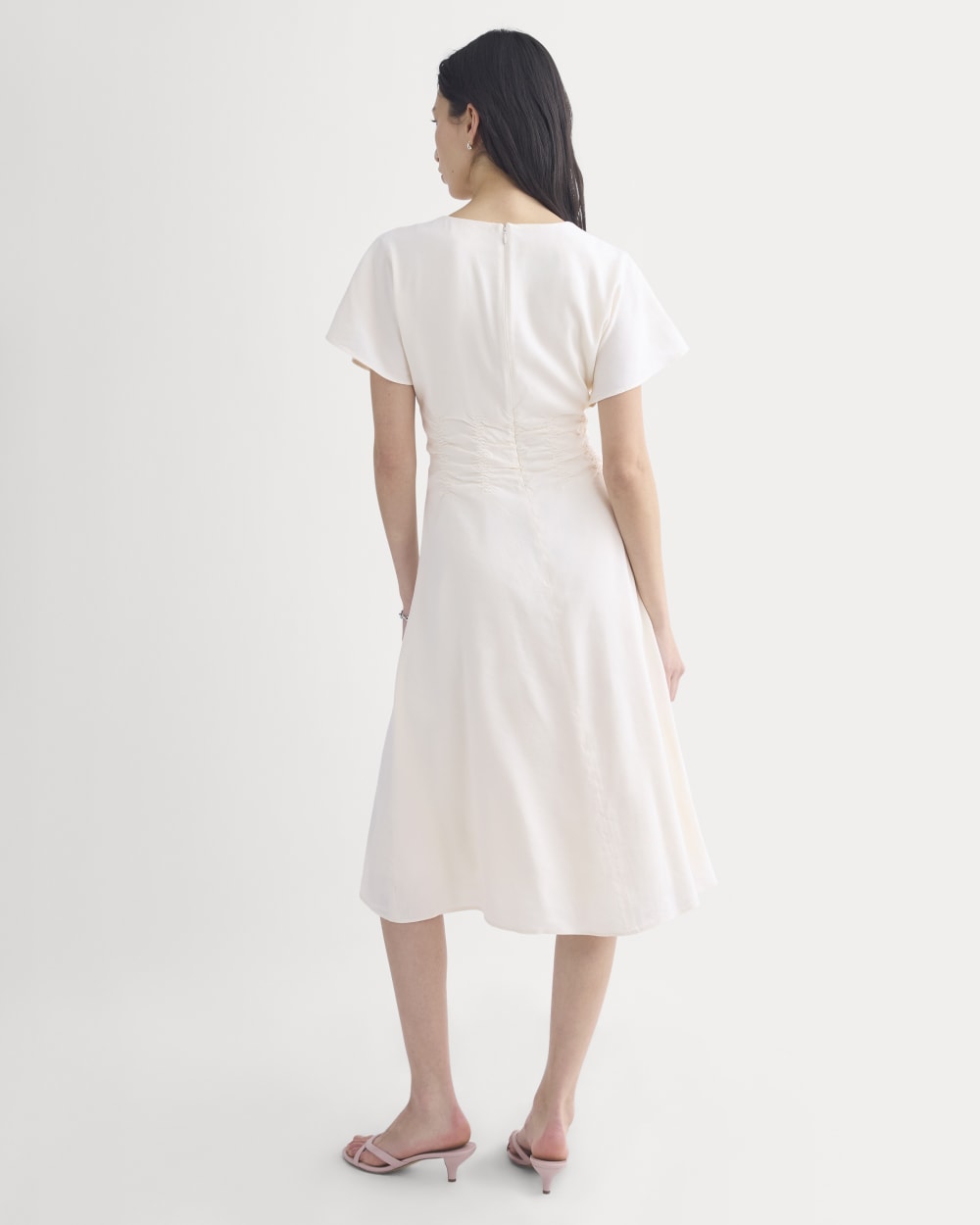 Cinched Dress in Stretch Linen | Bone