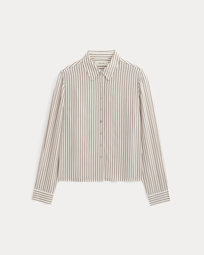 Shrunken Top in Washable Silk | Bone / Toffee Stripe