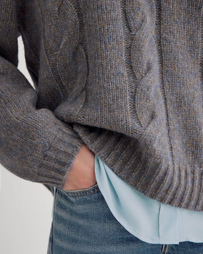 Cloud Cable V-Neck Sweater | Blue Multi Twist
