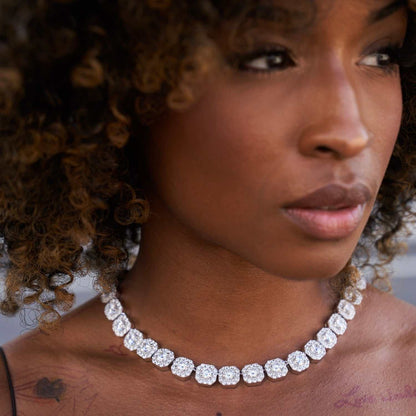 Clustered Tennis Necklace in White Gold- 12mm