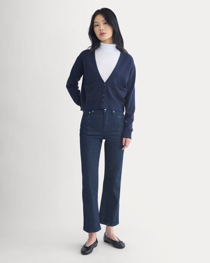 Deep V-Neck Cardigan in Cotton Merino | Navy
