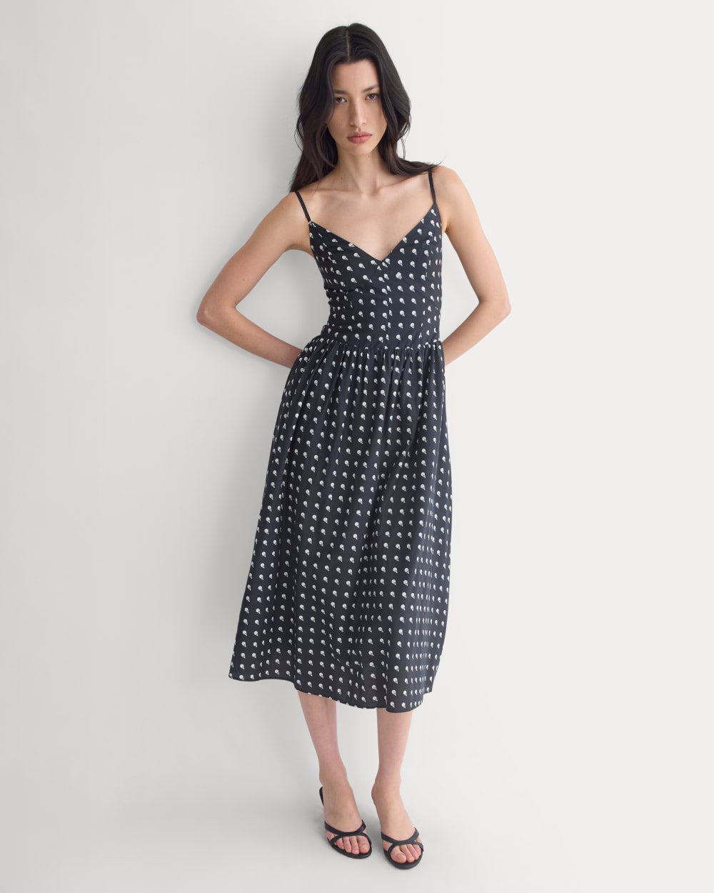 Midi Dress in Cotton Silk Voile | Black
