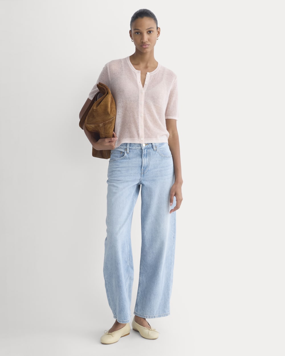The Air Alpaca™ Short-Sleeve Cardigan | Soft Pink