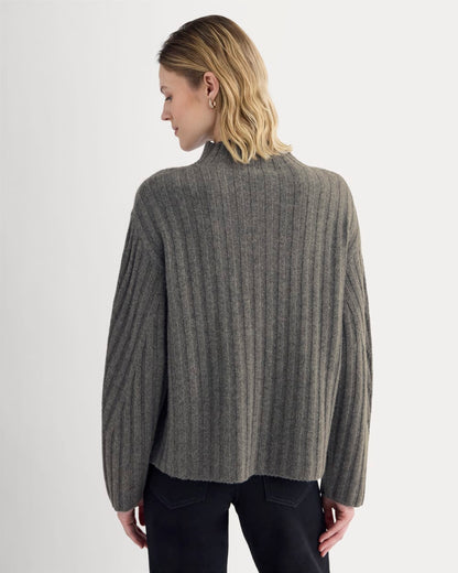 Funnel-Neck Sweater in Wool Cashmere | Heather Charcoal