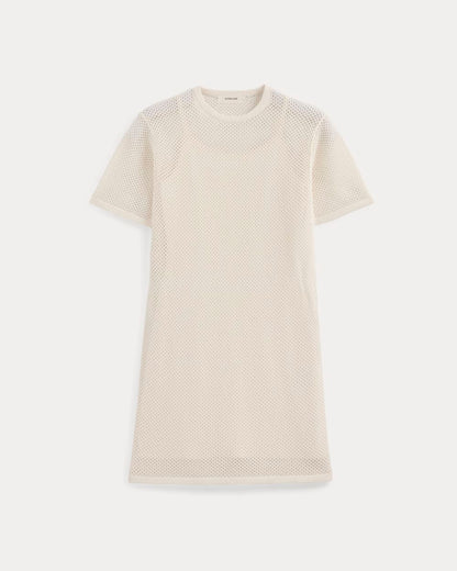 Mesh-Knit Short-Sleeve Dress | Bone