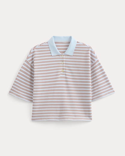 Pique Boxy Polo | Skywriting/Henna/Gardenia