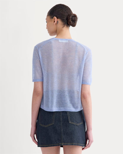 The Air Alpaca™ Short-Sleeve Cardigan | Soft Blue
