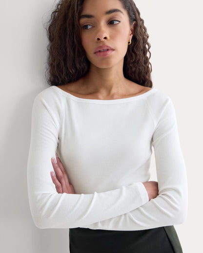 Luxe Rib Boatneck Top | White