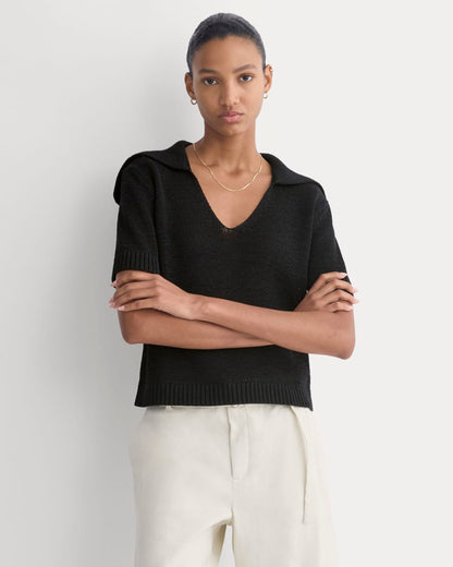 Open Collar Polo | Black