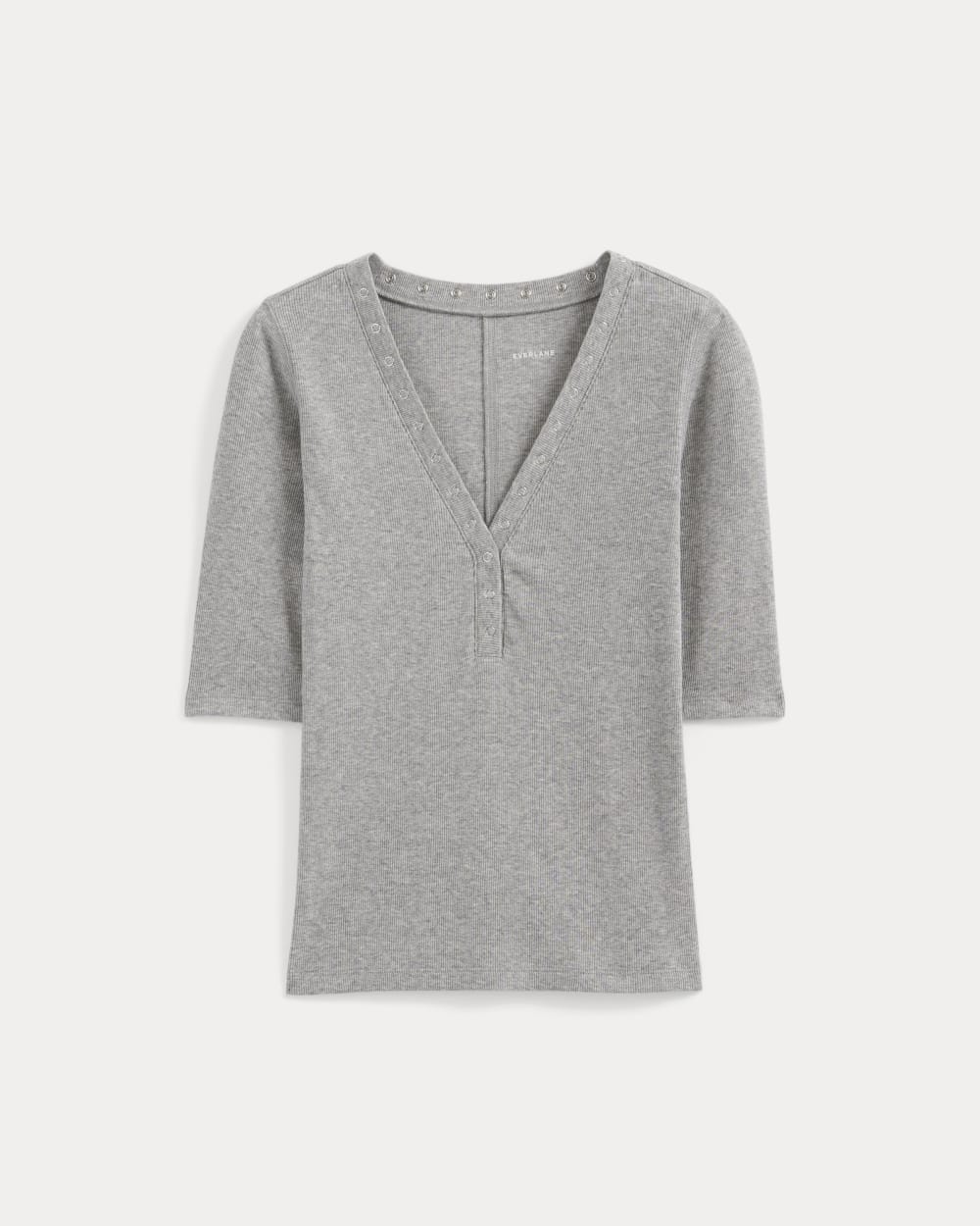 Luxe Rib V-Neck Henley | Heathered Light Grey