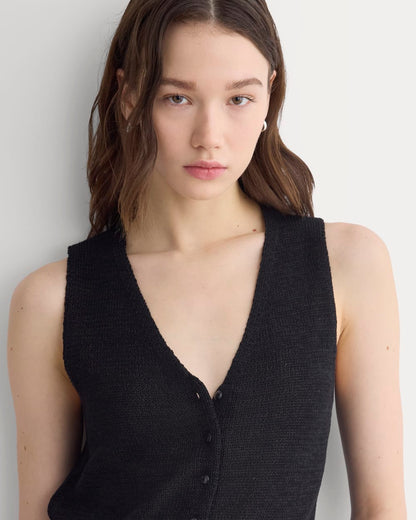 Button-Front Tank in Tape Yarn | Black