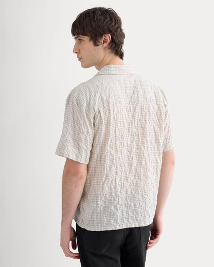 Textured Voile Resort Shirt | Natural Plaid