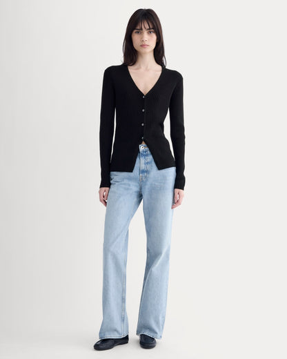 Cashmere Ribbed V-Neck Cardigan | Black