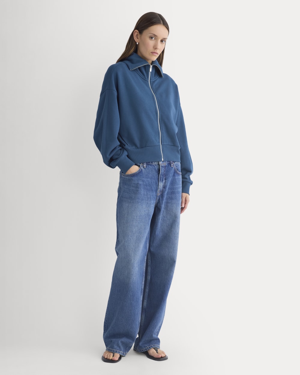 Lightweight Terry Cropped Full-Zip | Blue Wing Teal