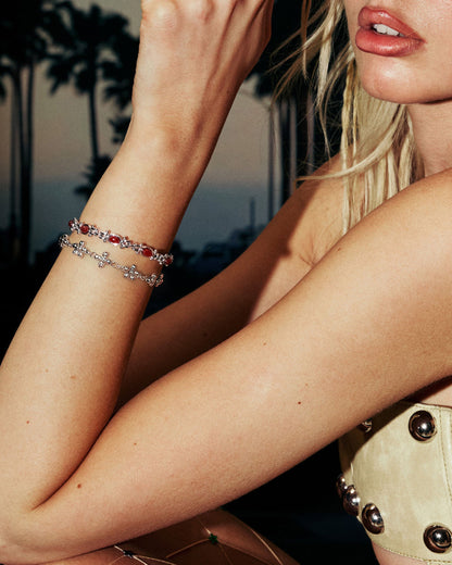 Tess's Treasure Carnelian & Daisy Molecule Bracelet Set in Silver