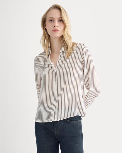 Shrunken Top in Washable Silk | Bone / Toffee Stripe