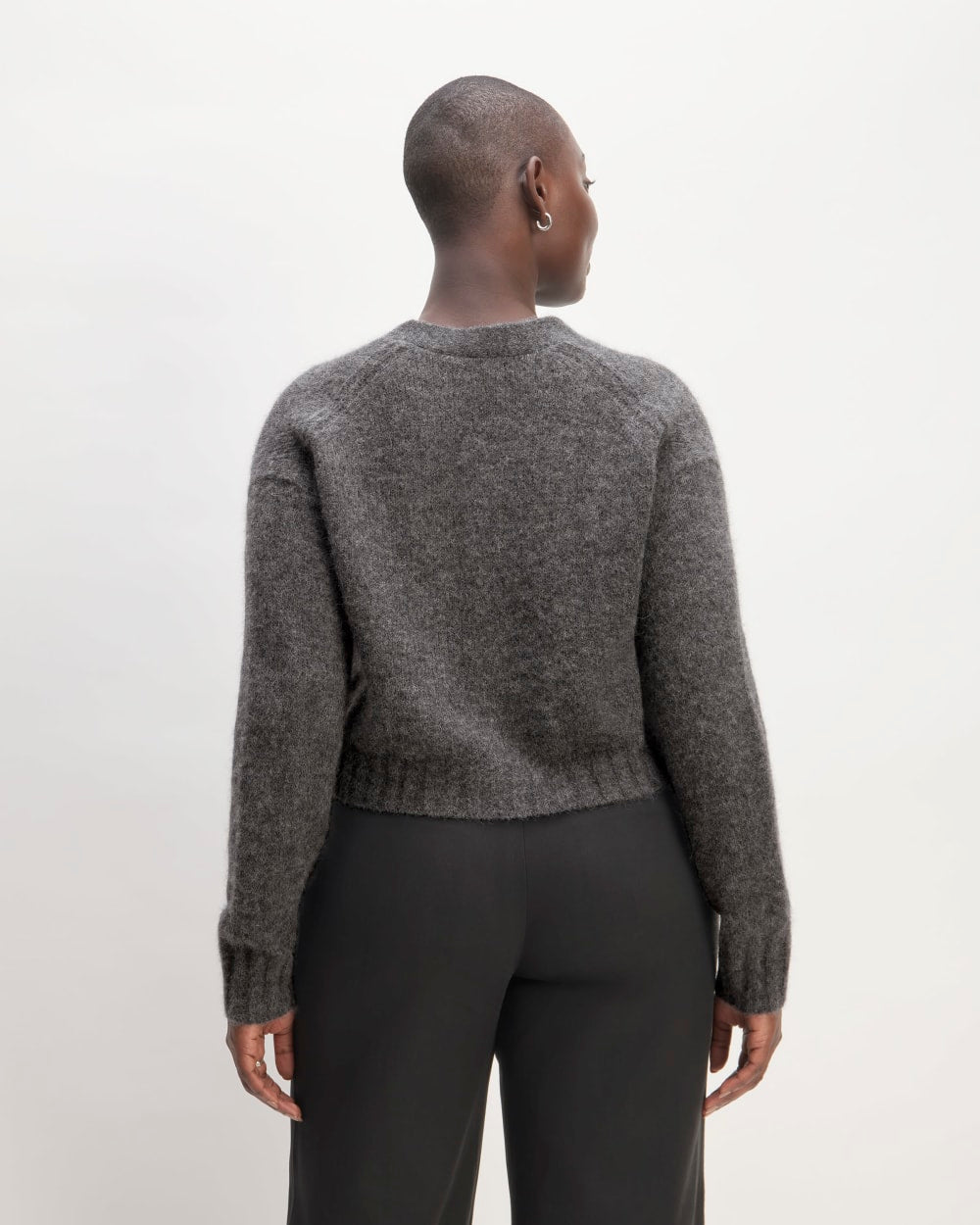 The Alpaca V-Neck Cropped Cardigan | Dark Charcoal