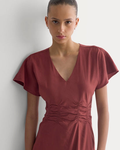 Cinched Dress in Stretch Linen | Henna Red