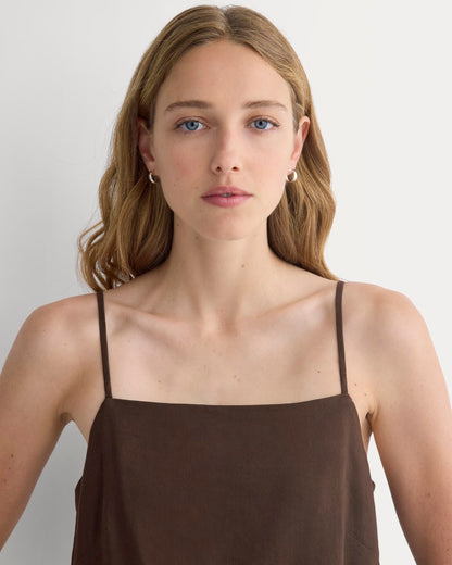 Mini Shift Dress in Stretch Linen | Dark Brown