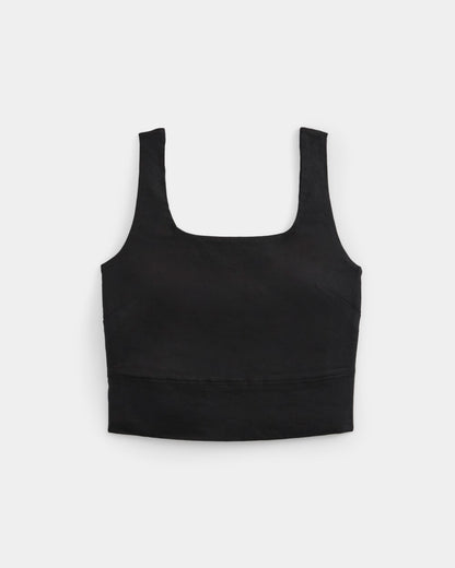 Square Tank in Stretch Linen | Black