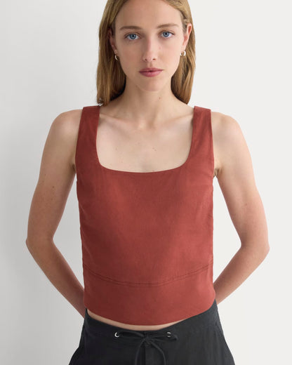 Square Tank in Stretch Linen | Henna Red