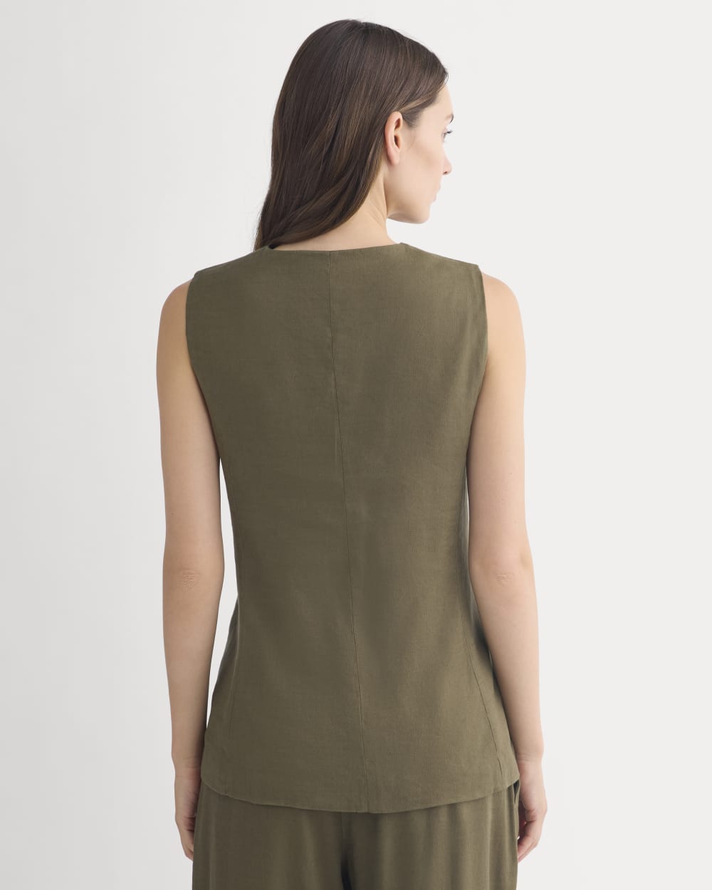 Long Vest in Stretch Linen | Beech
