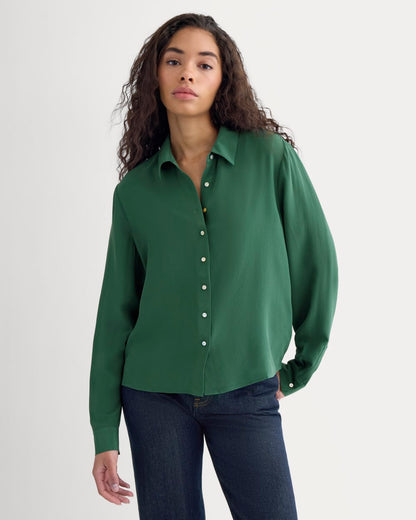 Shrunken Top in Washable Silk | Hunter Green