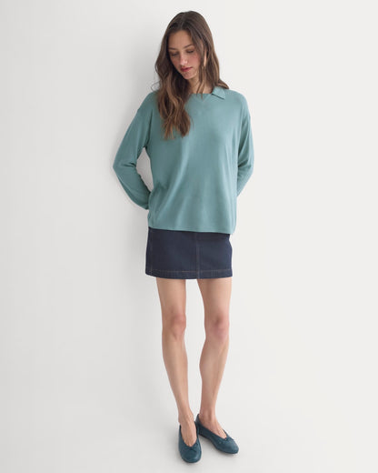 Oversized Polo in Ultrafine Merino | Gray Mist