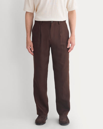 Soyeux Linen Pleated Trouser | Dark Brown