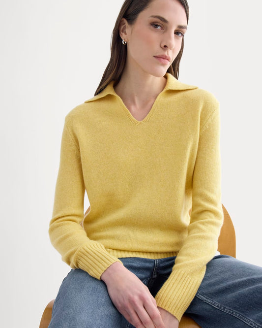 Cashmere Polo Sweater | Double Cream Heather