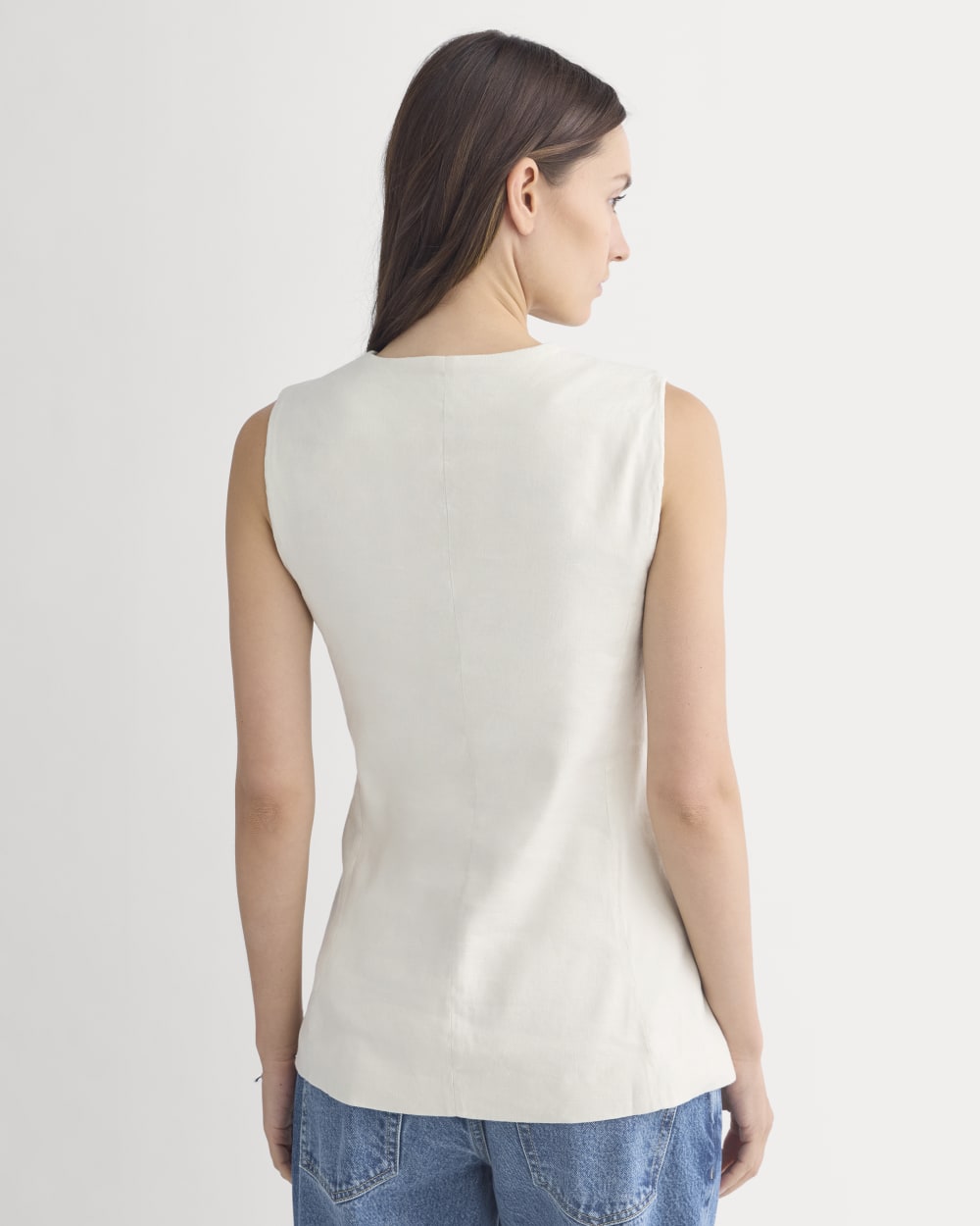 Long Vest in Stretch Linen | Birch