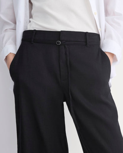 Long Tailored Short in Stretch Linen | Black