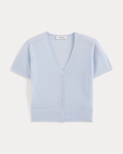 Lace Trim Cardigan in Fine Linen | Skywriting