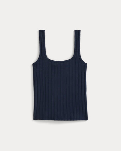 Scoop-Neck Tank in Pointelle | Deep Navy