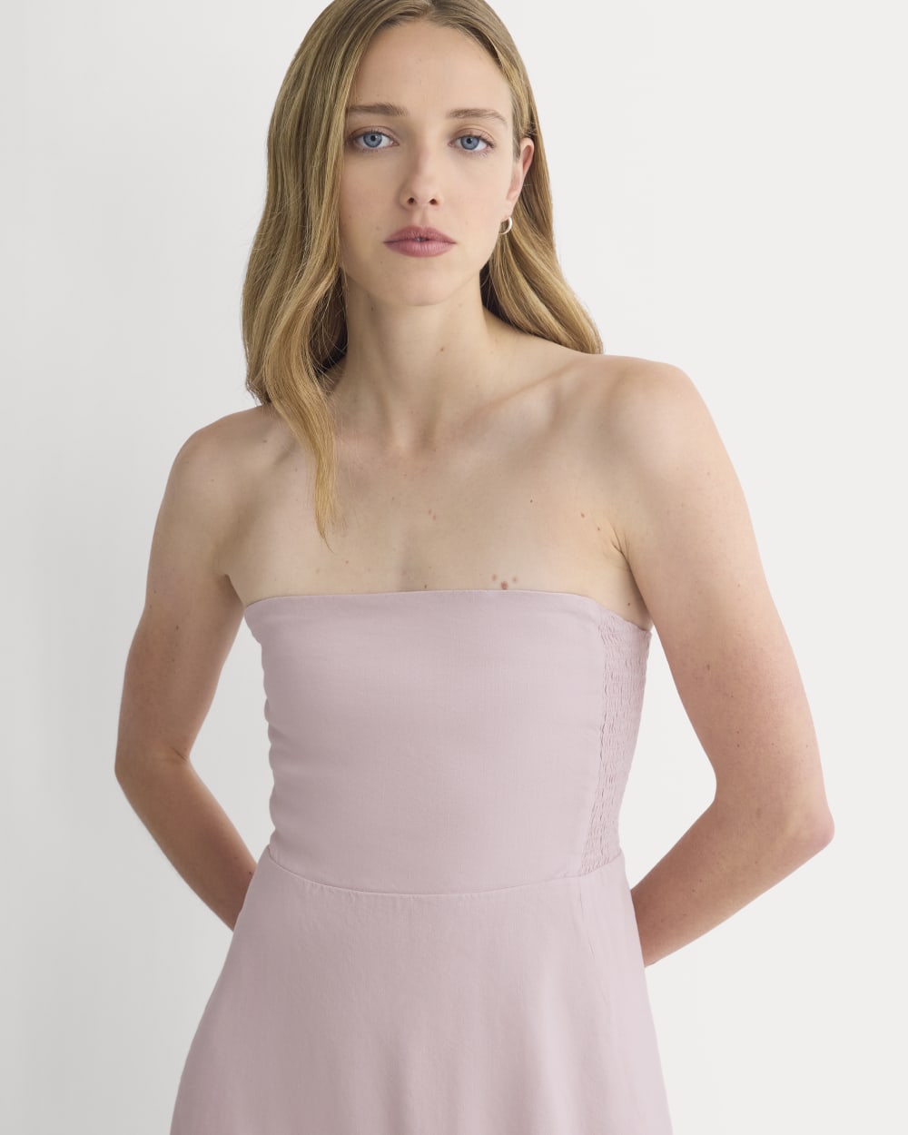 Strapless Dress in Stretch Linen | Burnished Lilac