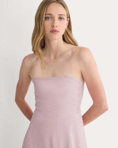 Strapless Dress in Stretch Linen | Burnished Lilac