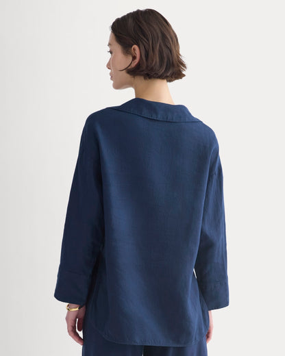 Popover Shirt in Linen | Navy