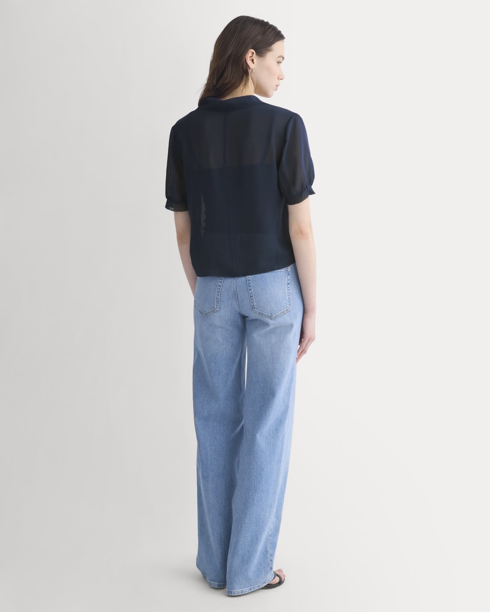 Notch Collar Shirt in Silk Georgette | Navy