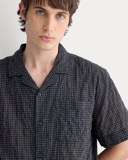 Textured Voile Resort Shirt | Black Plaid
