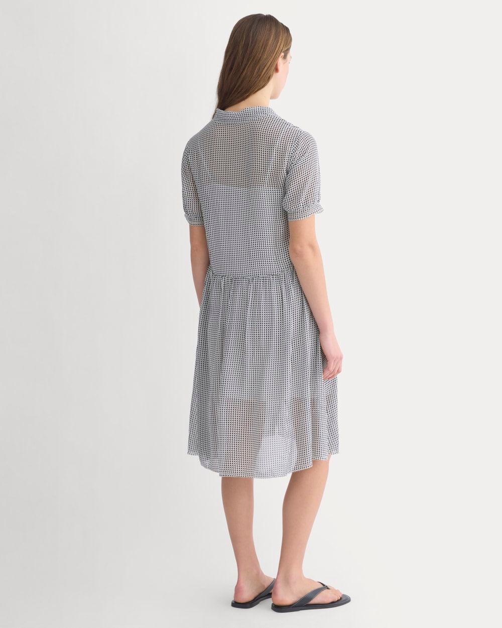 Notch Collar Shirtdress in Silk Georgette | Gardenia/Black Micro Dot