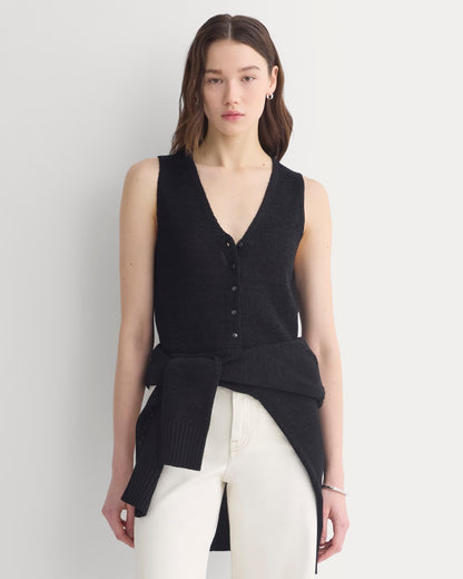 Button-Front Tank in Tape Yarn | Black