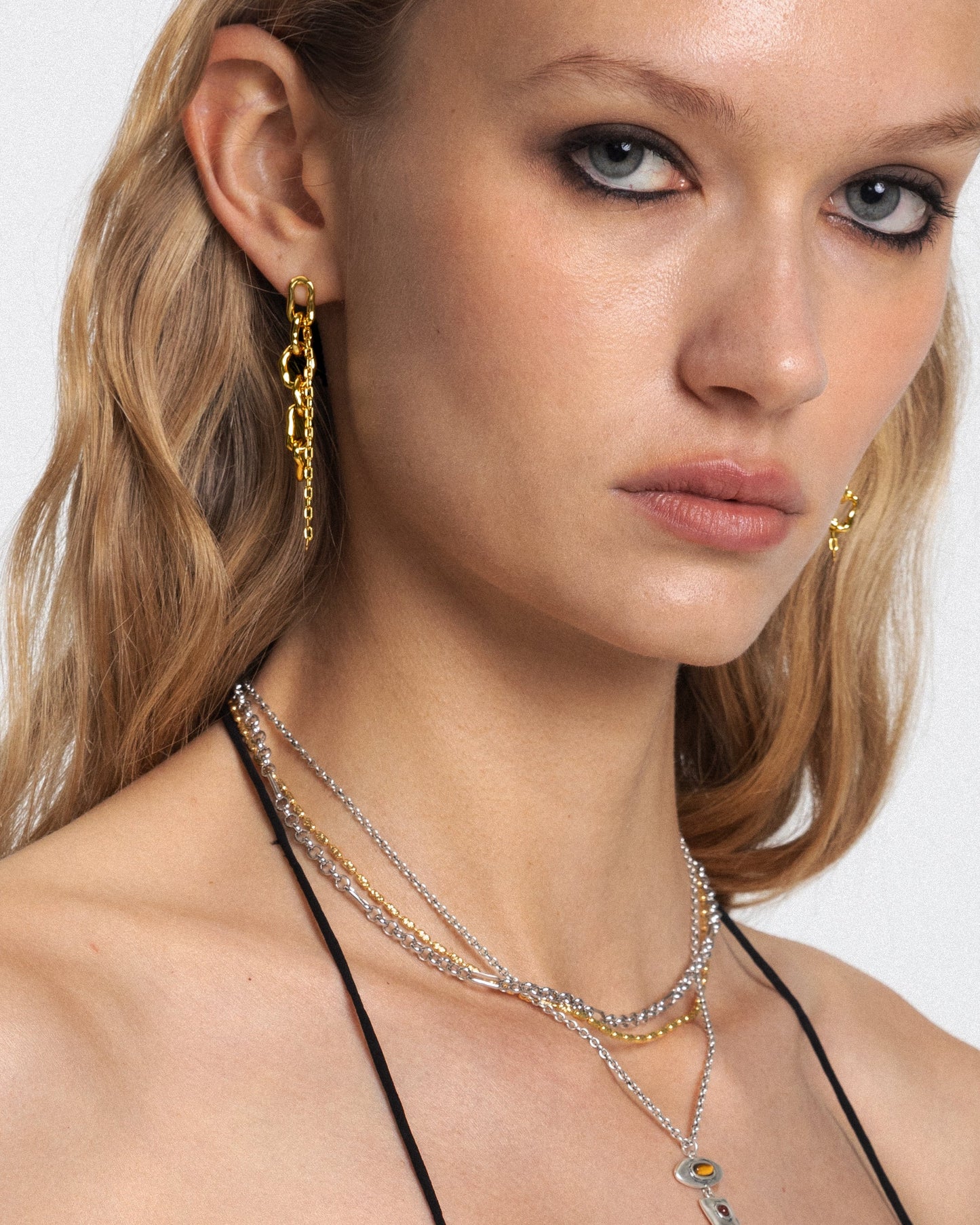 Molten Dual Chain Drop Earrings in Gold