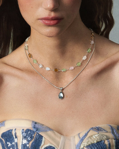 Waterdrop & Whimsical Romance Stone Necklace Set in Silver